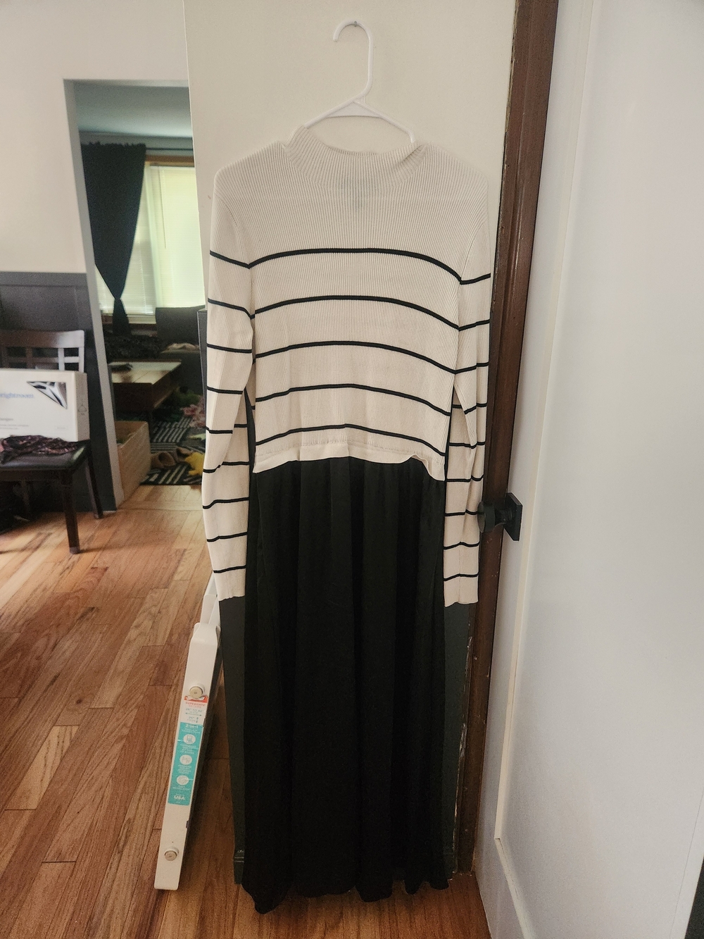 Striped Ivory & Black Maxi Dress